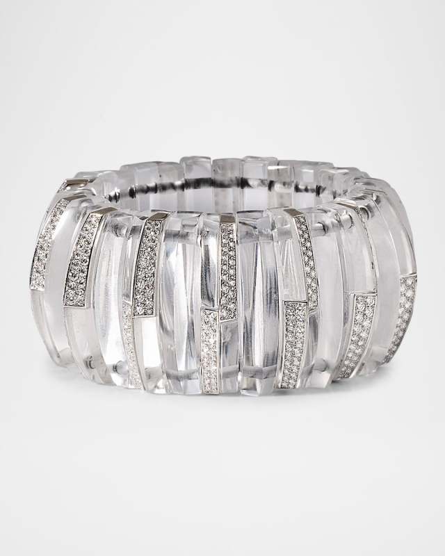 18K White Gold Rock Crystal Stretch Bracelet with Diamonds